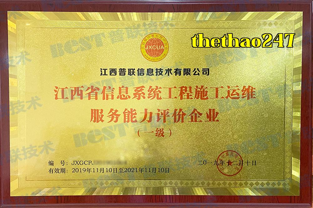 Chứng chỉ hạng nhất về tư vấn, thi công và bảo trì hệ thống thông tin